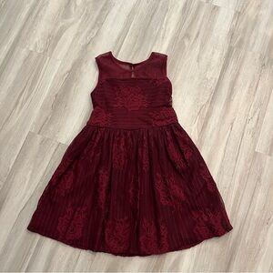 Place Burgundy Floral Lace Kids Dress